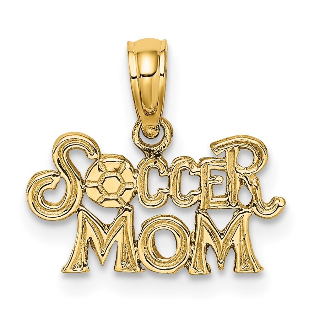 14k Yellow Gold Sports Theme Mini Soccer MOM Necklace Charm Pendant 8.1 x 14.9mm